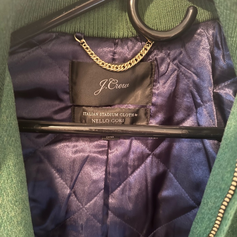 J. Crew Green Coat with Navy Quilted Lining
